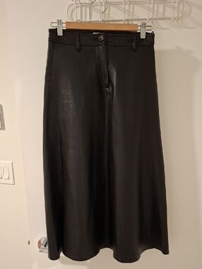 Wilfred Classic Black (P)leather Midi Circle Skirt (Size US 0/XS)